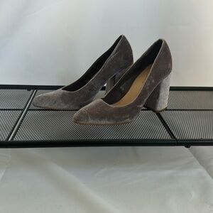 Lilac Gray Velvet Pointed Toe Chunky Heel Pumps | Pump It Up